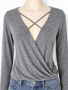 Juicy Couture Y2K Gray Wrap Top Medium Criss Cross V Neck Soft Girl McBling
